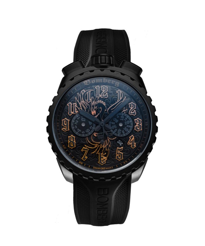 BOLT-68 Nicky Jam石英計時碼錶，與雷鬼樂巨星Nicky Jam合作，經過黑色PVD處理的不鏽鋼錶殼，錶徑45毫米，黑色橡膠錶帶。全球限量500只。