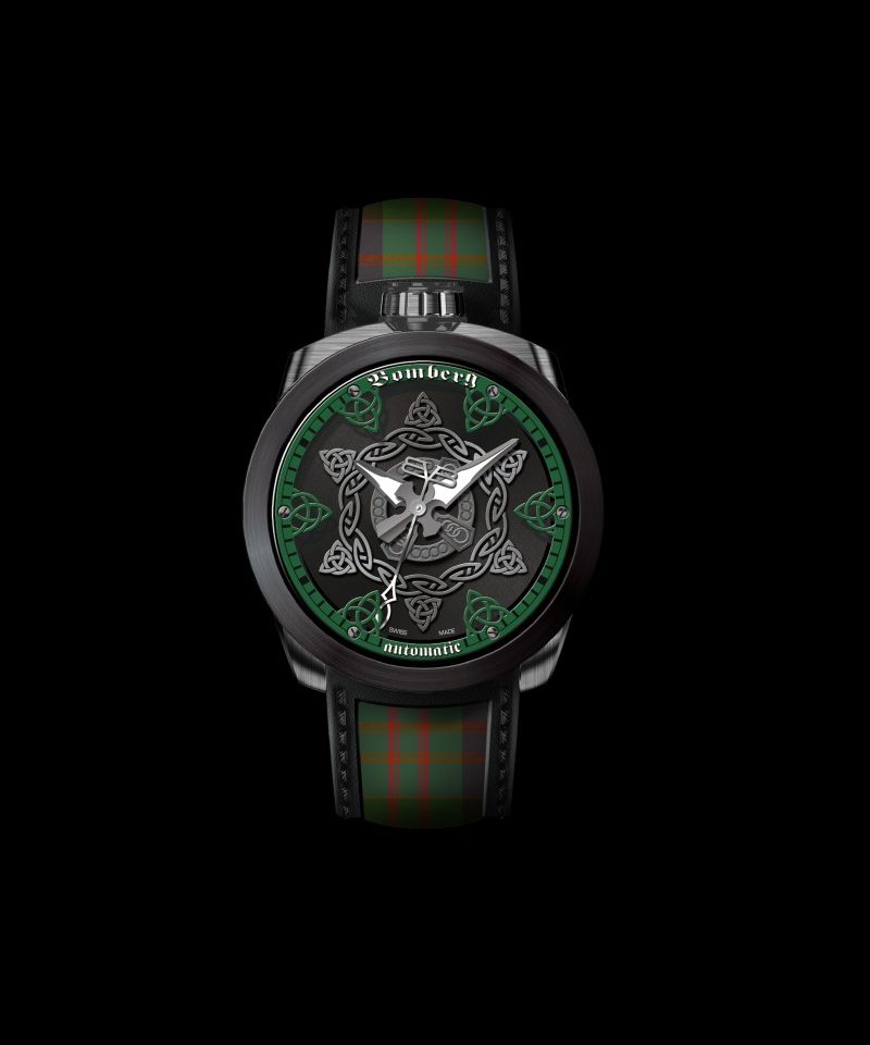 Bolt-68 Tartan蘇格蘭紋腕錶” McDonald”，黑色PVD不銹鋼錶殼，凱爾特綠色龐克經典圖紋面盤， Sellita SW200自動上鍊機芯，真皮錶帶。