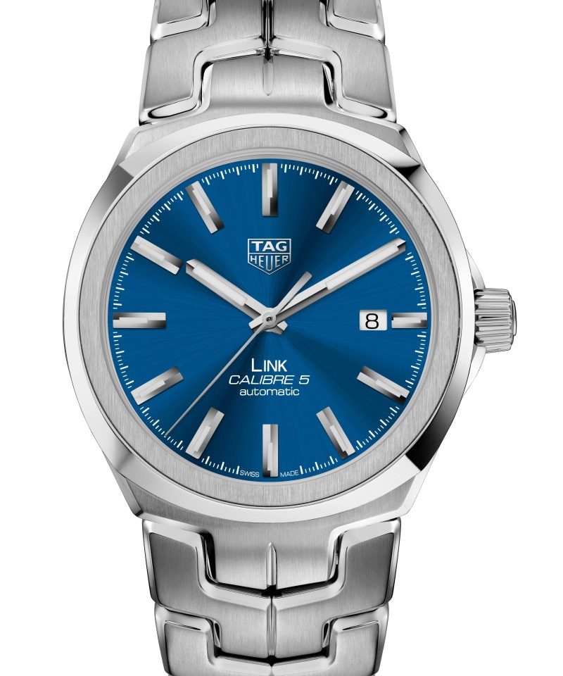 Link Calibre 5精鋼男士自動腕錶，藍色太陽紋錶盤，建議售價NT$94,200。