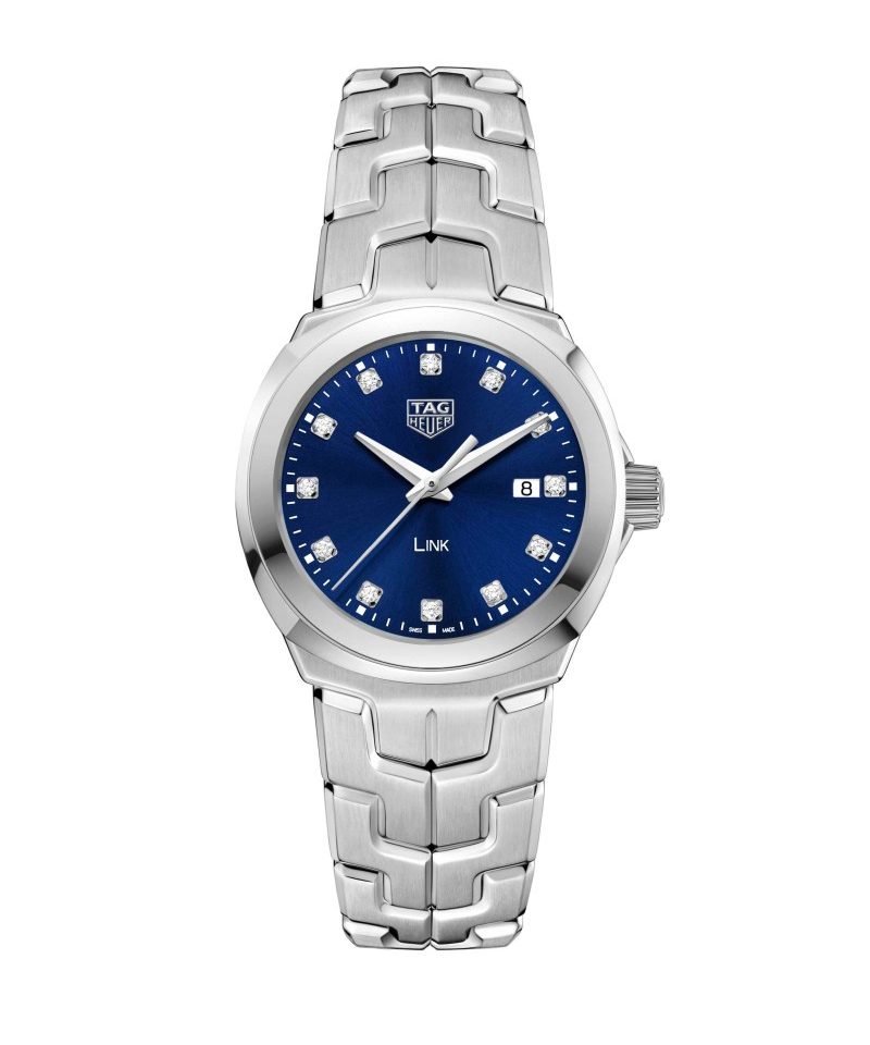 Link Lady大三針日期腕錶，藍色太陽紋面盤，建議售價NT$80,200。