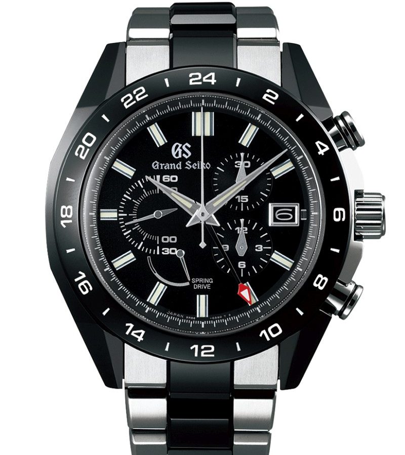 Grand Seiko 黑色陶瓷系列Spring Drive GMT計時碼錶，型號SBGC223