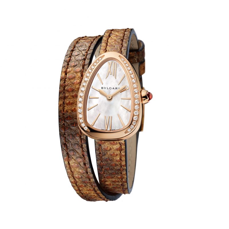 NEW SERPENTI系列栗棕色錶帶玫瑰金錶殼鑲鑽款，參考售價約NT325,700