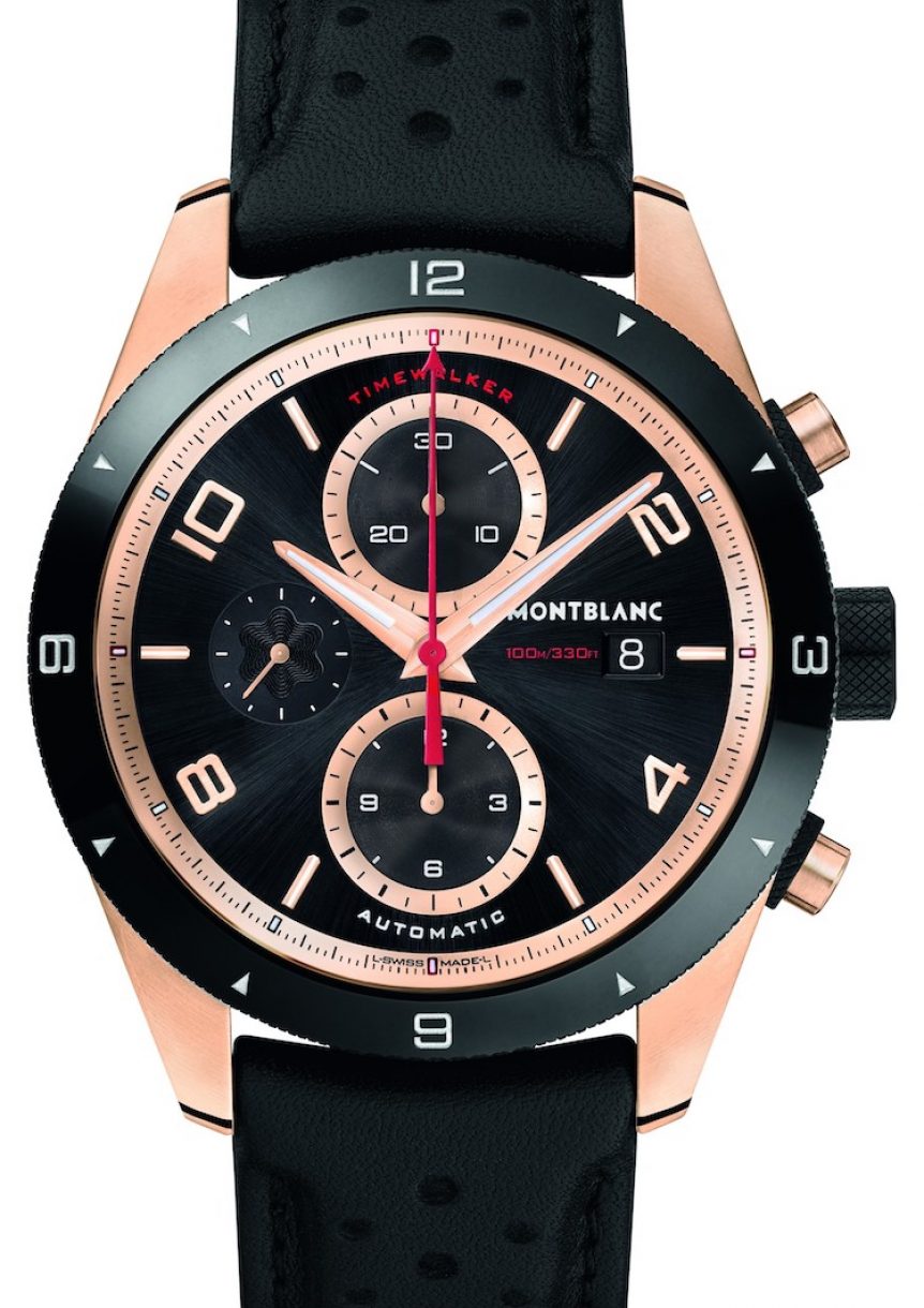 萬寶龍TimeWalker系列18K玫瑰金計時自動腕錶，參考售價：NTD 674,500。