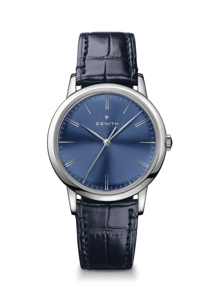 ZENITH Elite Classic 39毫米腕錶，藍色款，參考售價NTD 164,000。