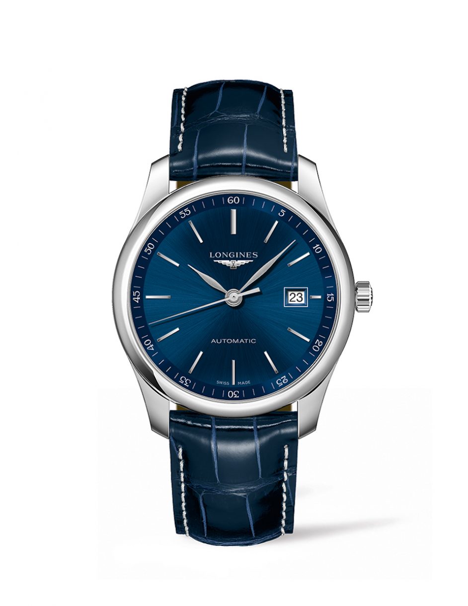Longines 浪琴表巨擘系列午夜藍鱷魚皮腕錶 (L2.793.4.92.2)，錶徑40毫米，參考售價 NT$65,000