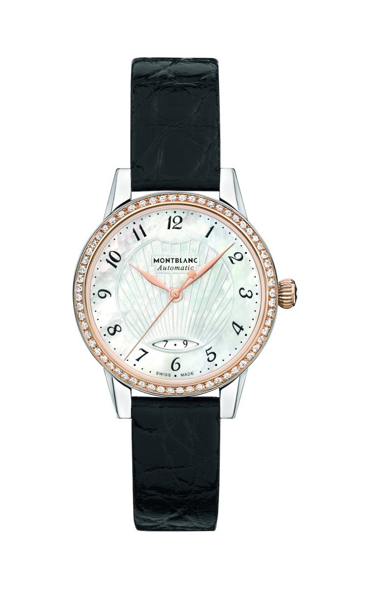 萬寶龍Boheme寶曦系列日期顯示珠寶腕錶精鋼款，參考售價 NTD 169,000。