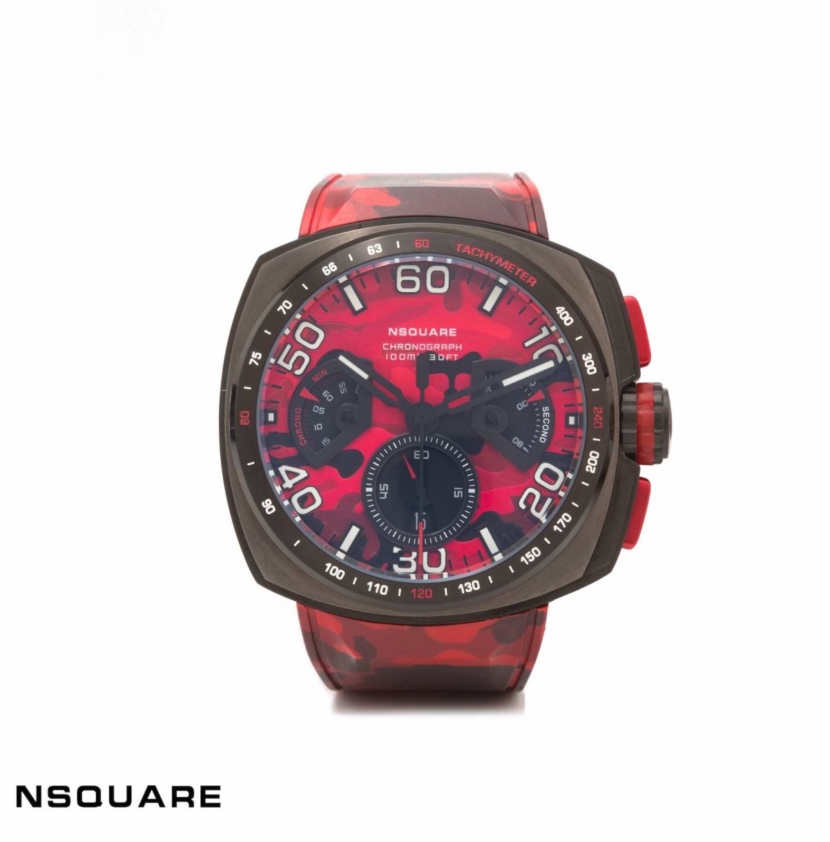 NSQUARE Nick Chrono Camo幻彩腕錶紅色迷彩款，參考售價 NTD13,700。