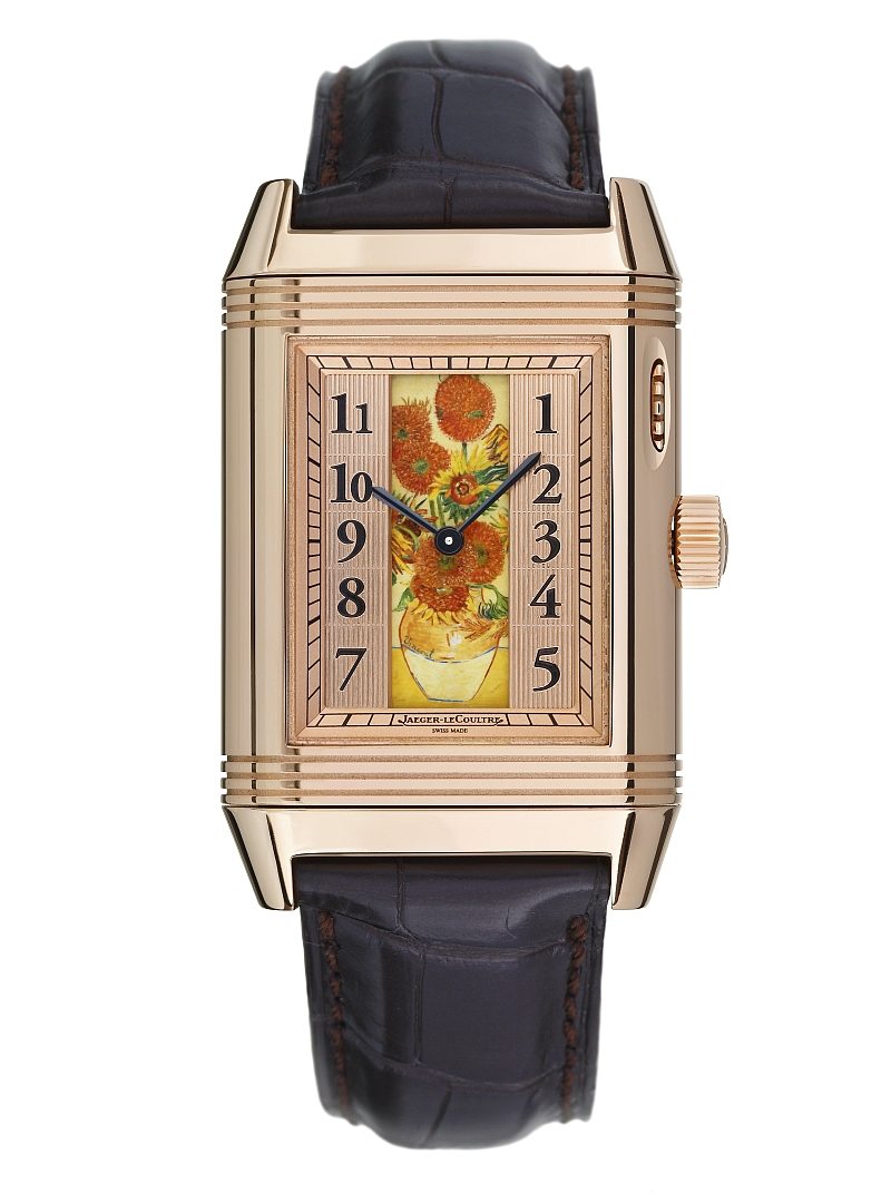 錶盤圖案為梵谷代表作品《向日葵》的積家隱藏式琺瑯彩繪翻轉腕錶，限量五只