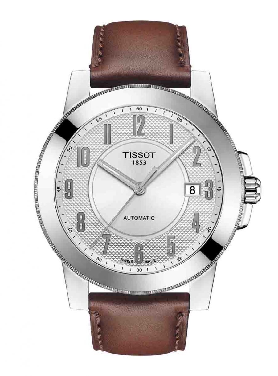 天梭表 Gentleman紳士系列自動腕錶白面皮革款，參考售價 NTD12,200。