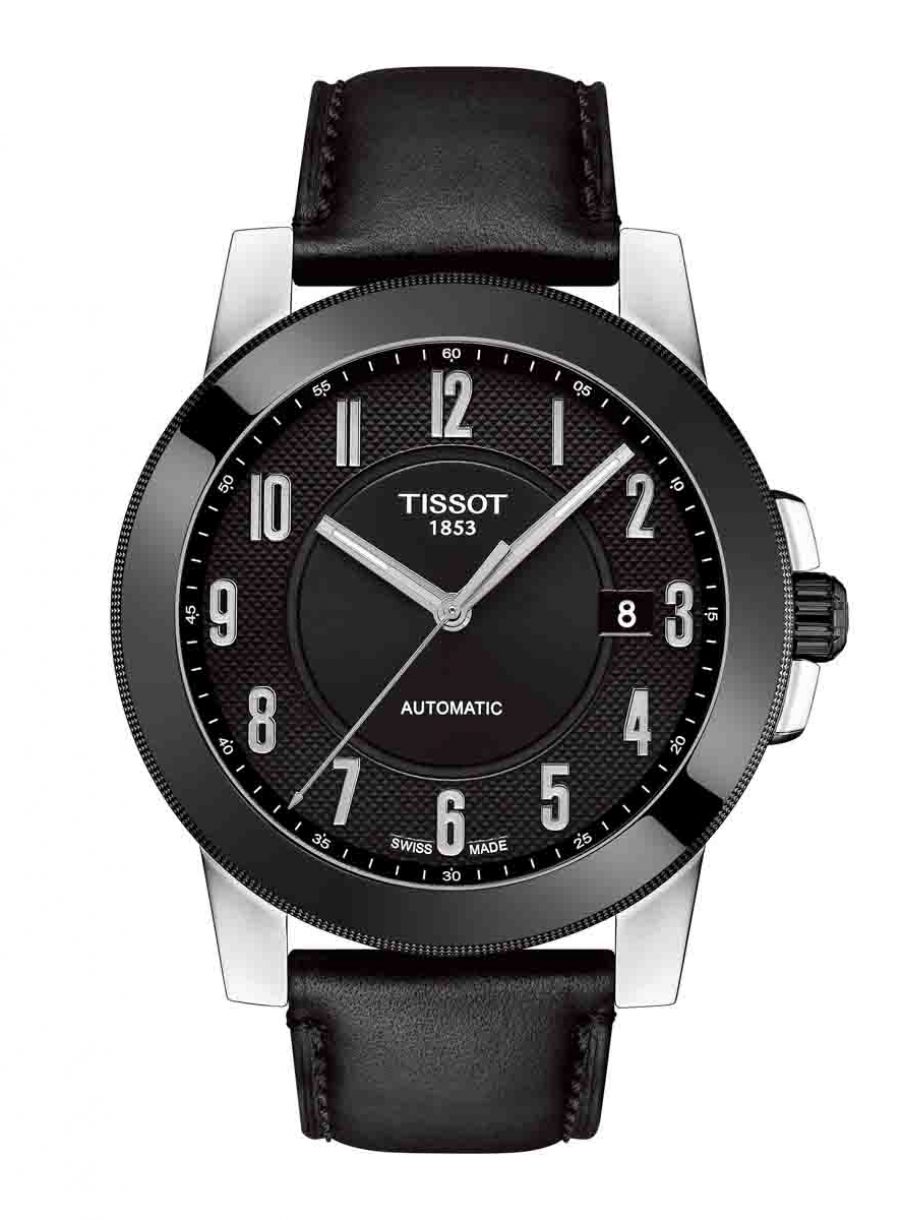 天梭表 Gentleman紳士系列自動腕錶黑面皮革款，參考售價 NTD 12,700。