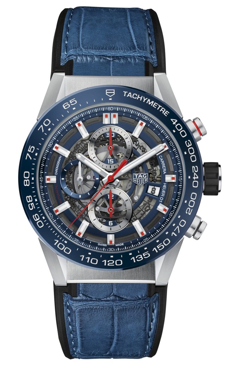 TAG Heuer Carrera Heuer-01 43毫米計時碼錶，藍色錶圈款式，型號CAR201T.FC6406，建議售價NT$170,100
