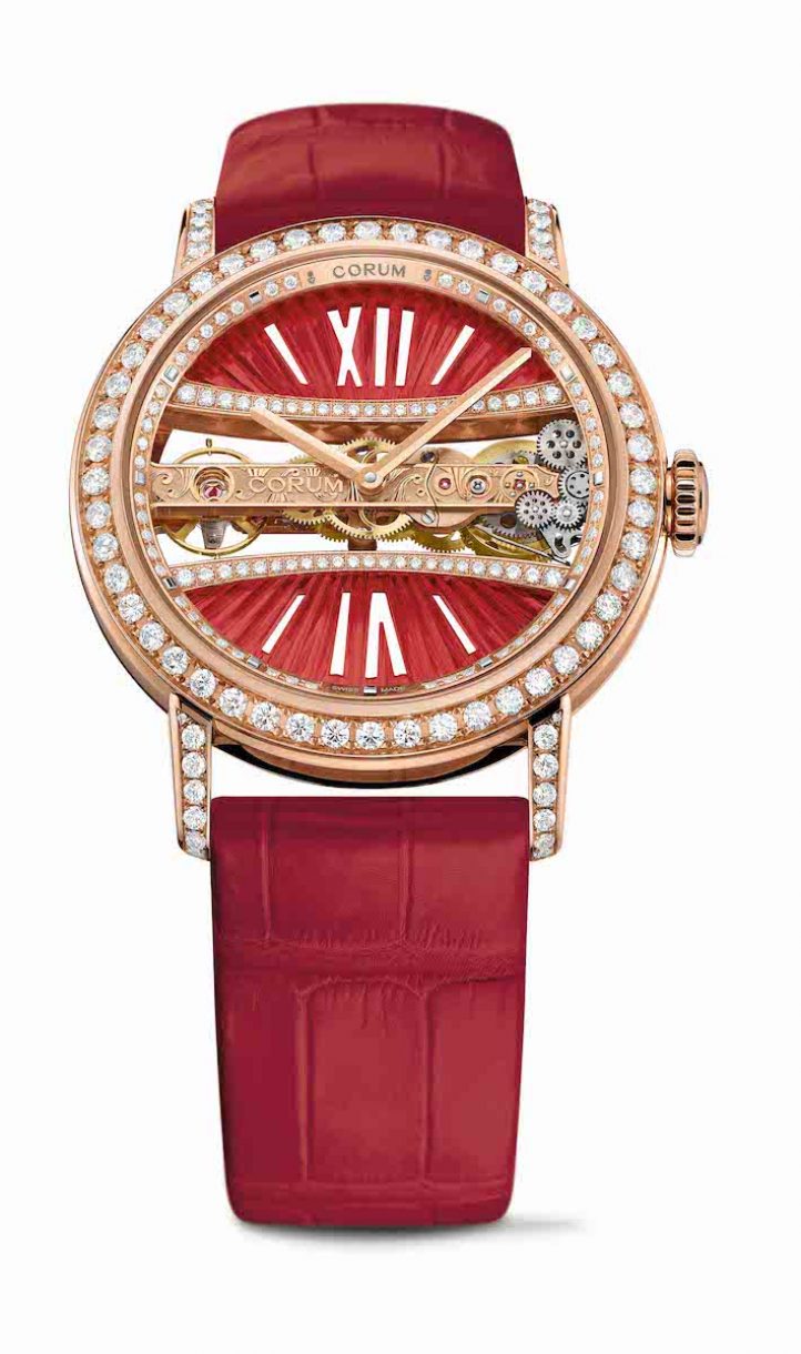 CORUM 金橋系列圓形鑽錶玫瑰金錶殼款，錶徑39毫米，參考售價NTD 1,739,000