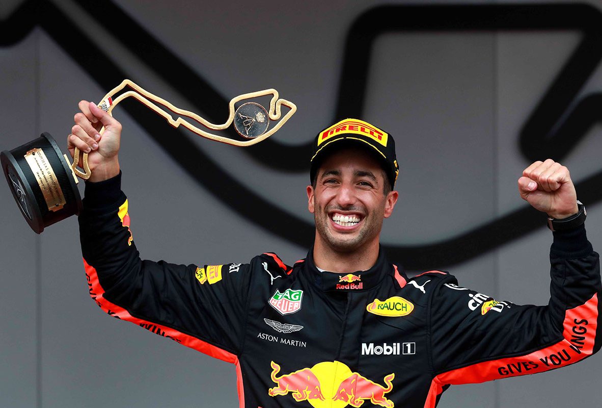 Aston Martin紅牛車隊明星車手Daniel Ricciardo勇奪摩納哥大獎賽分站冠軍。