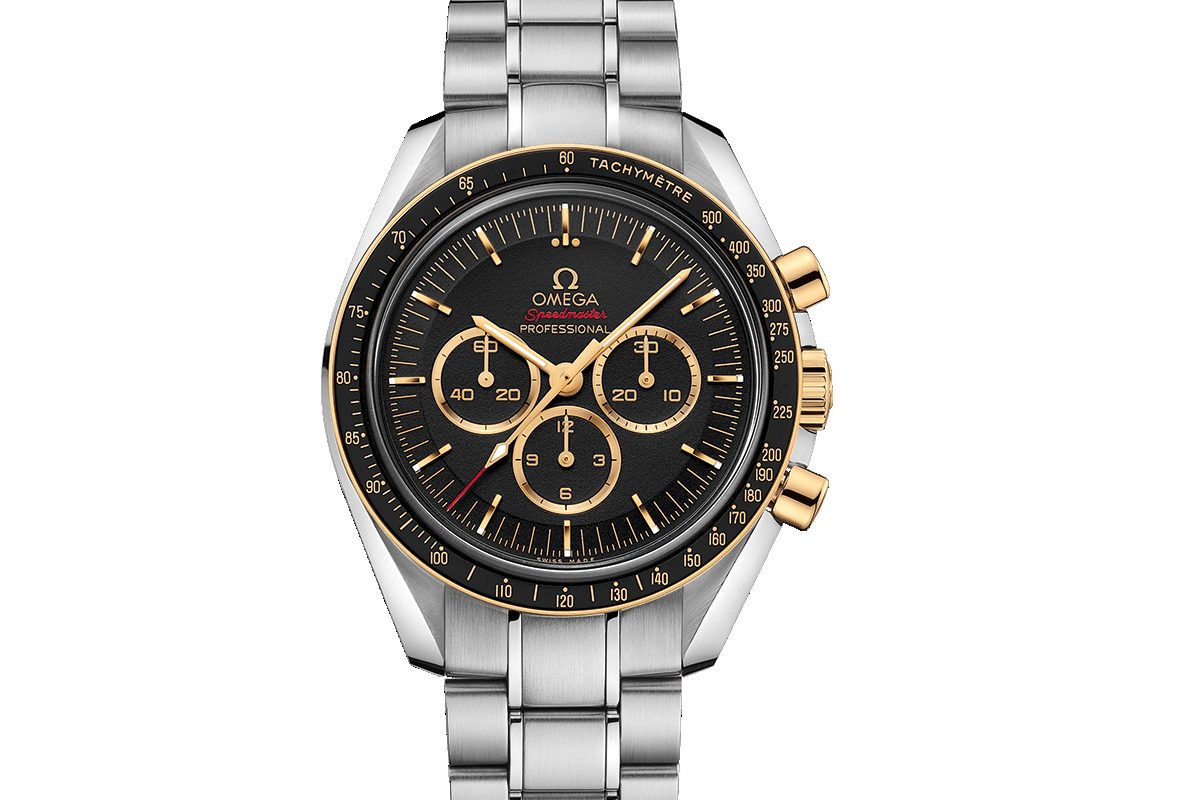 Speedmaster Moonwatch Professional “Tokyo 2020” 限量款(黃)，不鏽鋼錶殼，18K黃金計時盤外圈、按把、指針及時標，錶徑42毫米，限量2,020只。