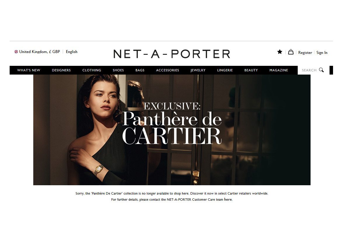 女性時尚購物網站Net-a-Porter截圖。