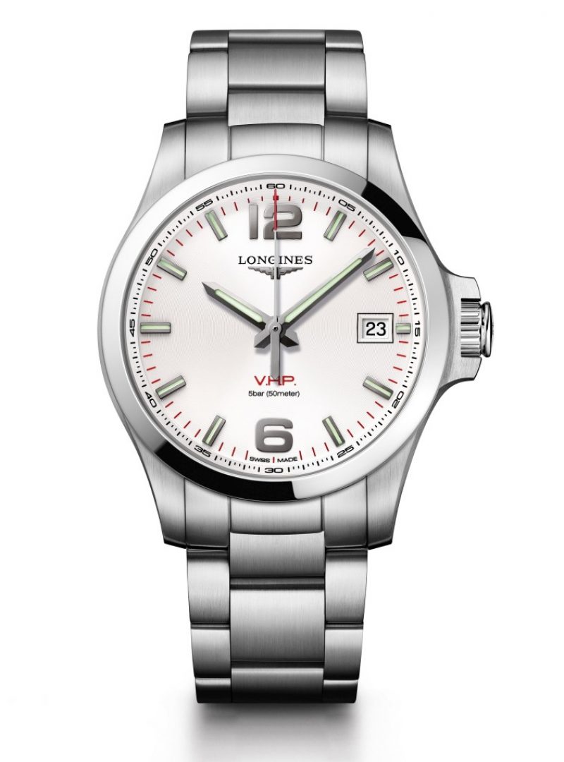Longines 浪琴表征服者系列 V.H.P.大三針腕錶，銀色面盤款式，建議售價NTD34,200。